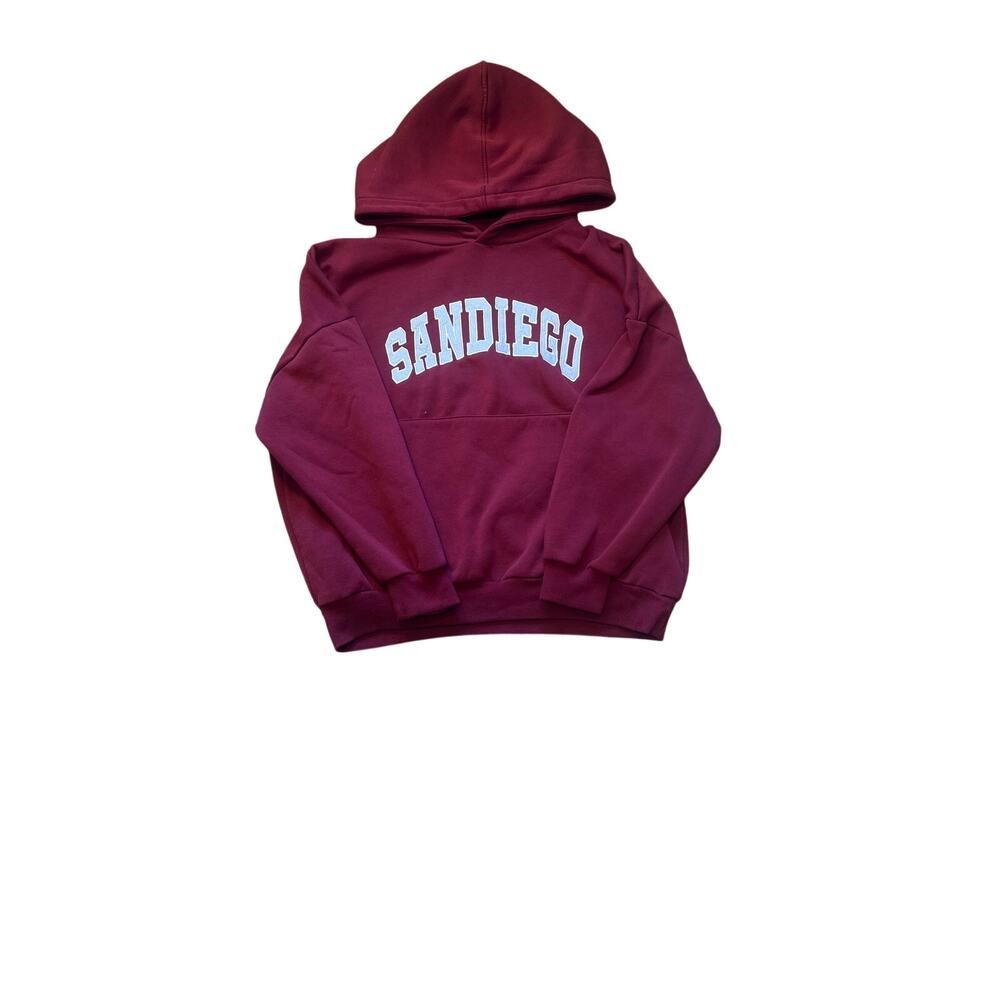 Dazy San Diego Hoodie Women's Burgandy Sweatshirt Small Drop Shoulder